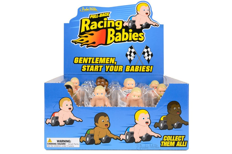3PK Archie McPhee 5.7cm Pull Back Racing Babies Vinyl Plastic Race Toy Asst. 3y+