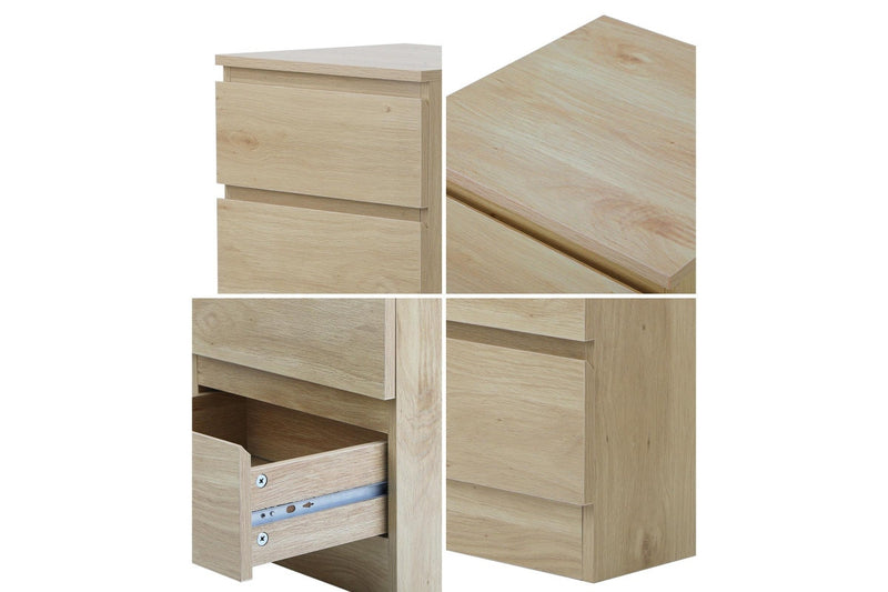 Oikiture Bedside Table 3 Drawers Natural