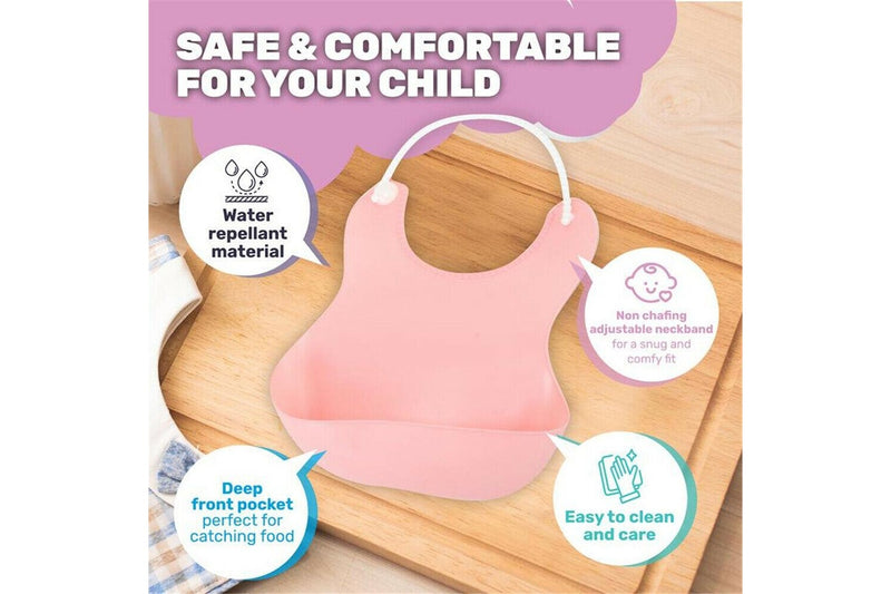 Ozstock Bib With Food Catcher Reusable 1pk 25cm x 21cm 6mths+ Pink Blue
