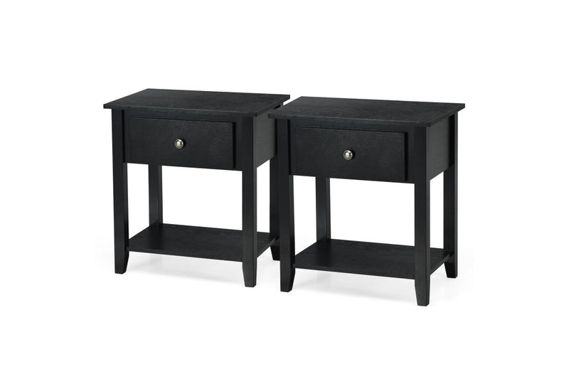 Giantex Set of 2 Bedside Tables Nightstand Wooden End Table Sturdy Storage Cabinet Bedroom Accent Table