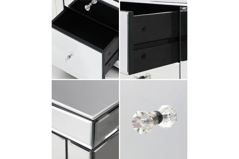 Oikiture Bedside Table Mirrored Storage Cabinet