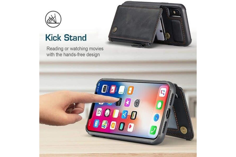 For Apple iPhone X / XS CaseMe Back Zipper Wallet Case W/ 3 Card Slots, RFID Blocking, 1 Money Pocket, Credit Card Holder Leather Cover (Black)