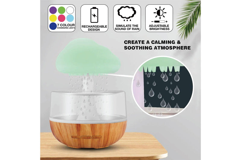 Ozstock USB Rechargeable Raincloud Humidifier with LED Lights and Rain Sound