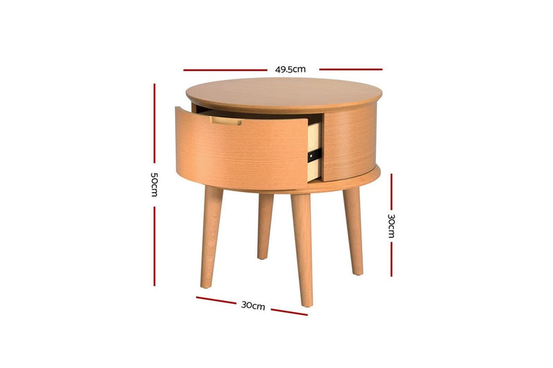 Artiss Bedside Table Curved Drawers Side End Table Nightstand Legs Bedroom Oak
