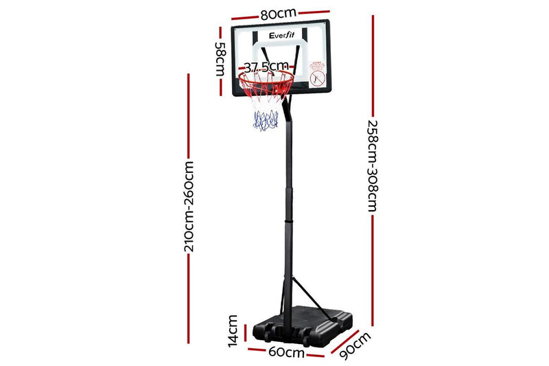 Everfit 2.6M Basketball Hoop Stand System Adjustable Portable Pro Kids Clear