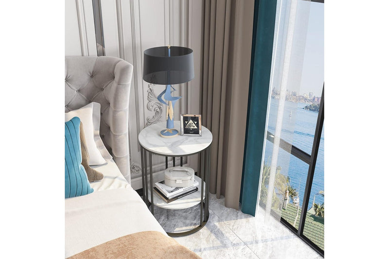 Small Round Marble Side Table White Bedside