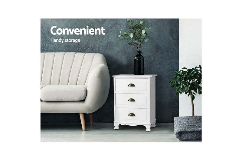 Artiss Bedside Table 3 Drawers Vintage - THYME White