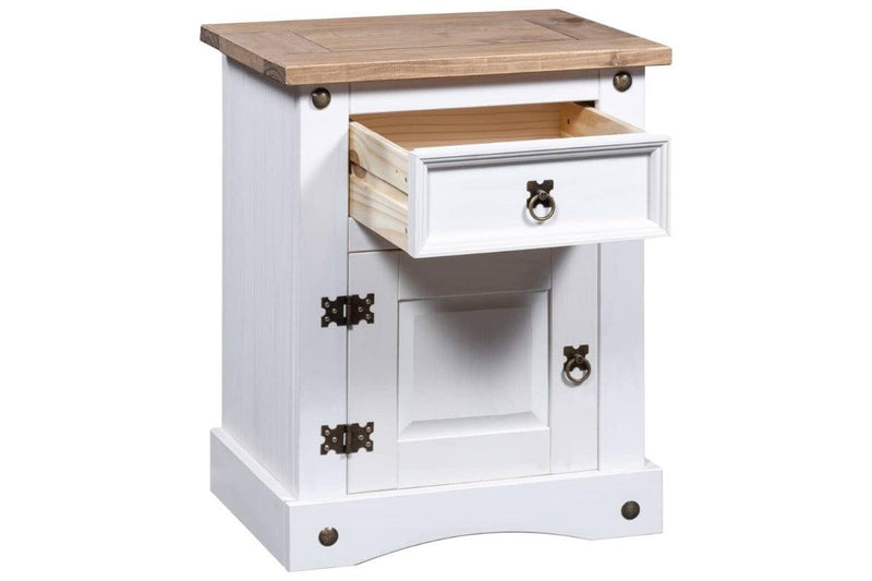 Bedside Cabinet Mexican Pine Corona Range White 53X39x67 Cm Bedside Tables