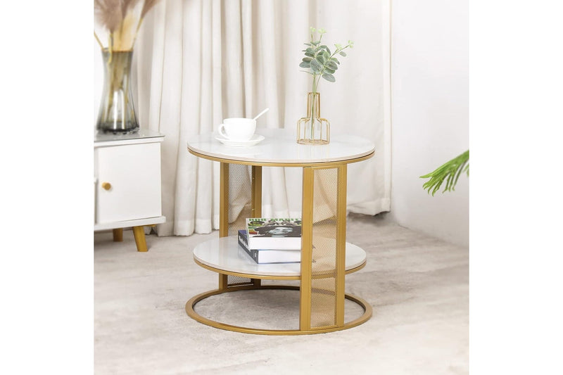Marble Top Side Table Gold 2 Tier Round Coffee Tables 5