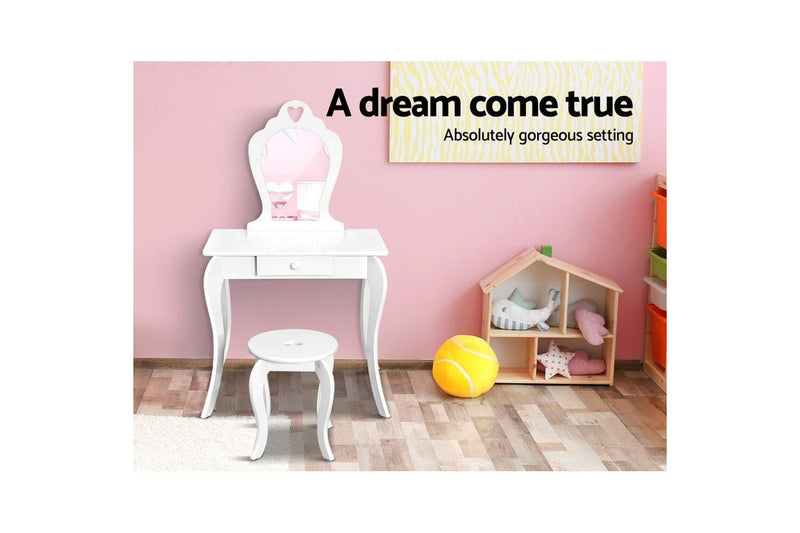 Keezi Kids Dressing Table Stool Set Vanity Mirror Princess Children Makeup White