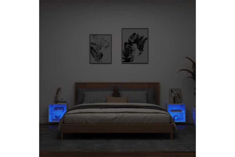 Bedside Cabinets with LED Lights Wall-mounted 2 pcs White vidaXL