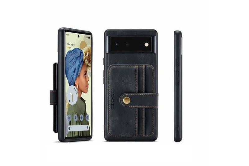 JEEHOOD For Google Pixel 7 Wallet Leather Case with Detachable Ultra Slim RFID Blocking Back Card Holder (Black)