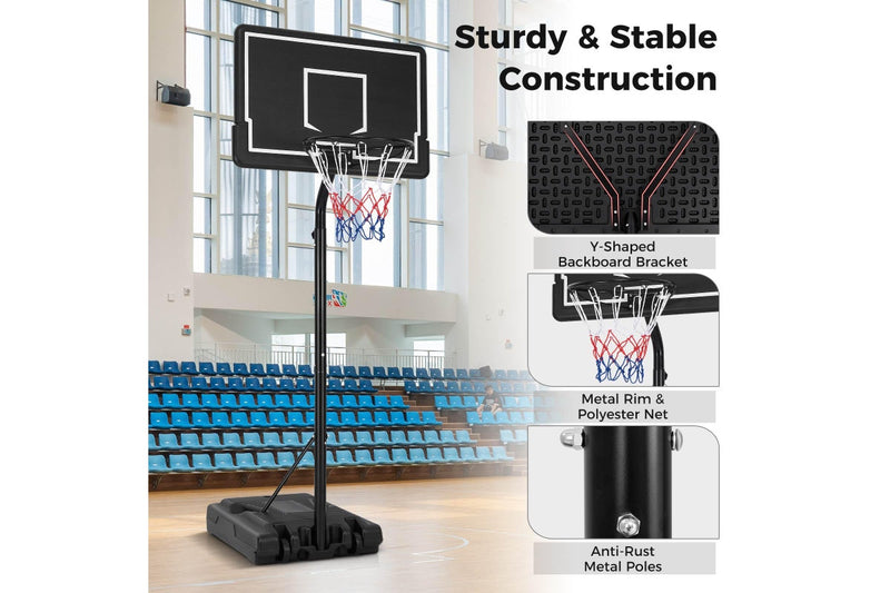 Costway 2.1m-2.6m Adjustable Height Basketball Hoop Outdoor Basketball Stand System Black