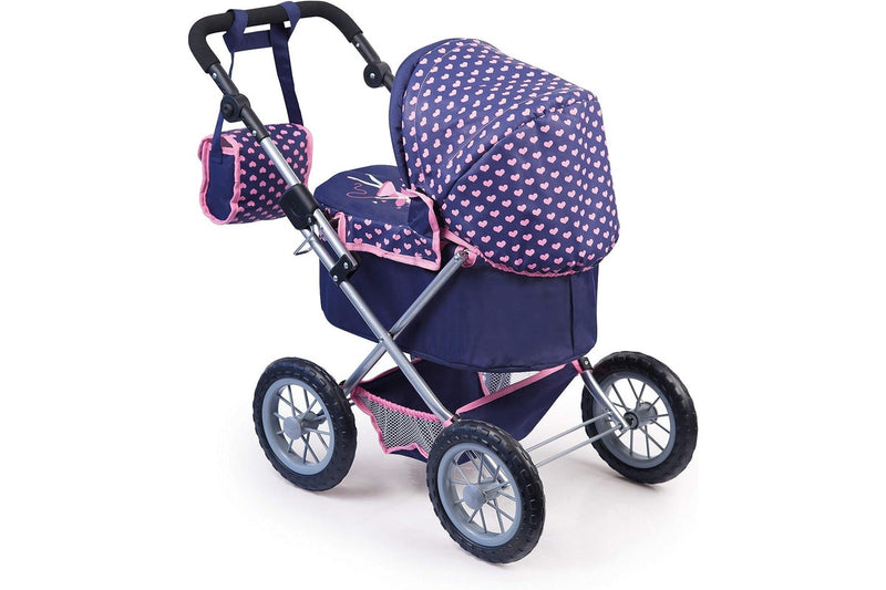 Trendy Dolls Pram, Foldable with Height-Adjustable Handle, Blue and Pink