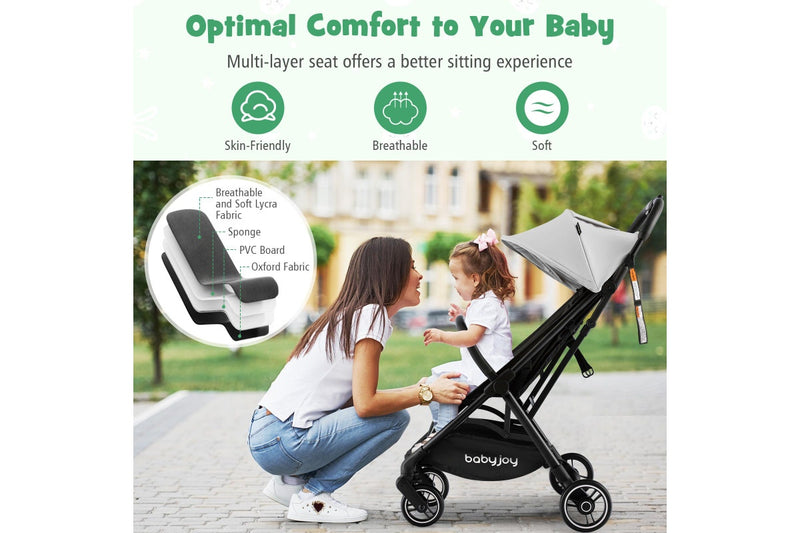 Giantex Folding Infant Stoller Portable Baby Stroller w/ Adjustable Canopy Self-Standing Gravity Folding Design Grey