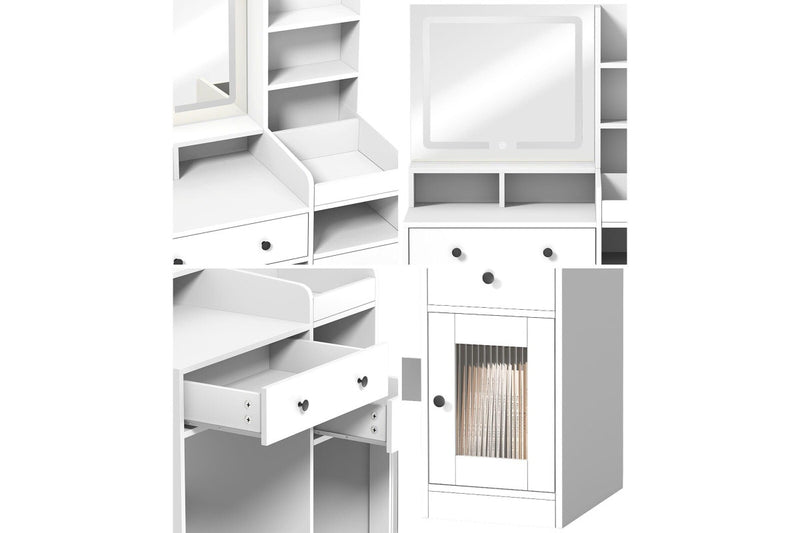 Oikiture Dressing Table Stool Set LED Light (White)