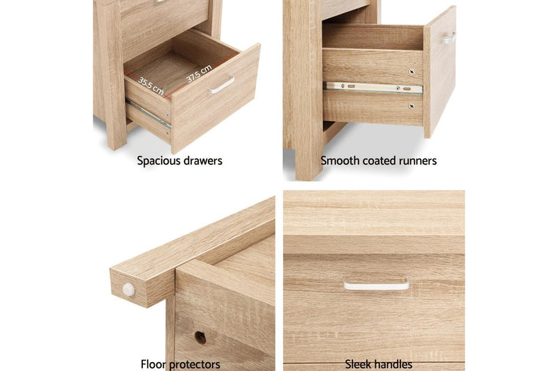 Artiss Bedside Table 2 Drawers - MAXI Pine