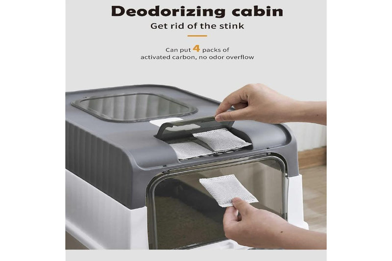 Large Enclosed Box With Drawer And Scoop Odor Control Removable Tray Easy Clean Design Cat Litter