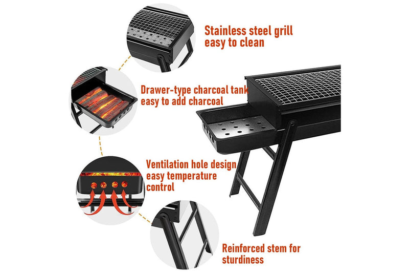 Charcoal BBQ Grill Folding Portable Camping Barbecue Grill Lightweight for Outdoor GrillingCamping Hiking Picnics Tailgating Backpack Party 60x22x37cm