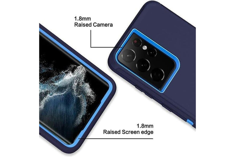 For Samsung Galaxy S22 Ultra Case Drop Resistant Defender Tradies Heavy Duty Rugged Shockproof Tough Cover (Navy Blue /Blue)