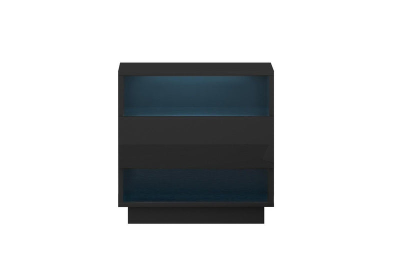 Artiss Bedside Table LED with 2 Shelves - HANA Black