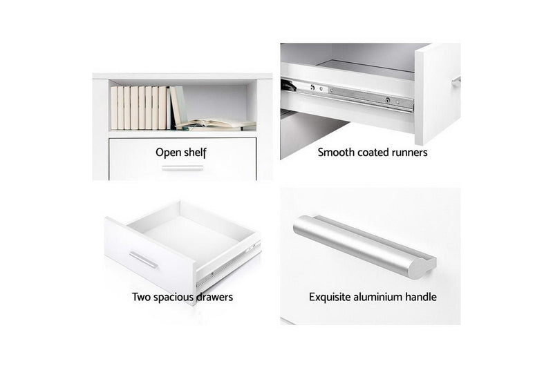Artiss Bedside Table 2 Drawers with Shelf - TARA White