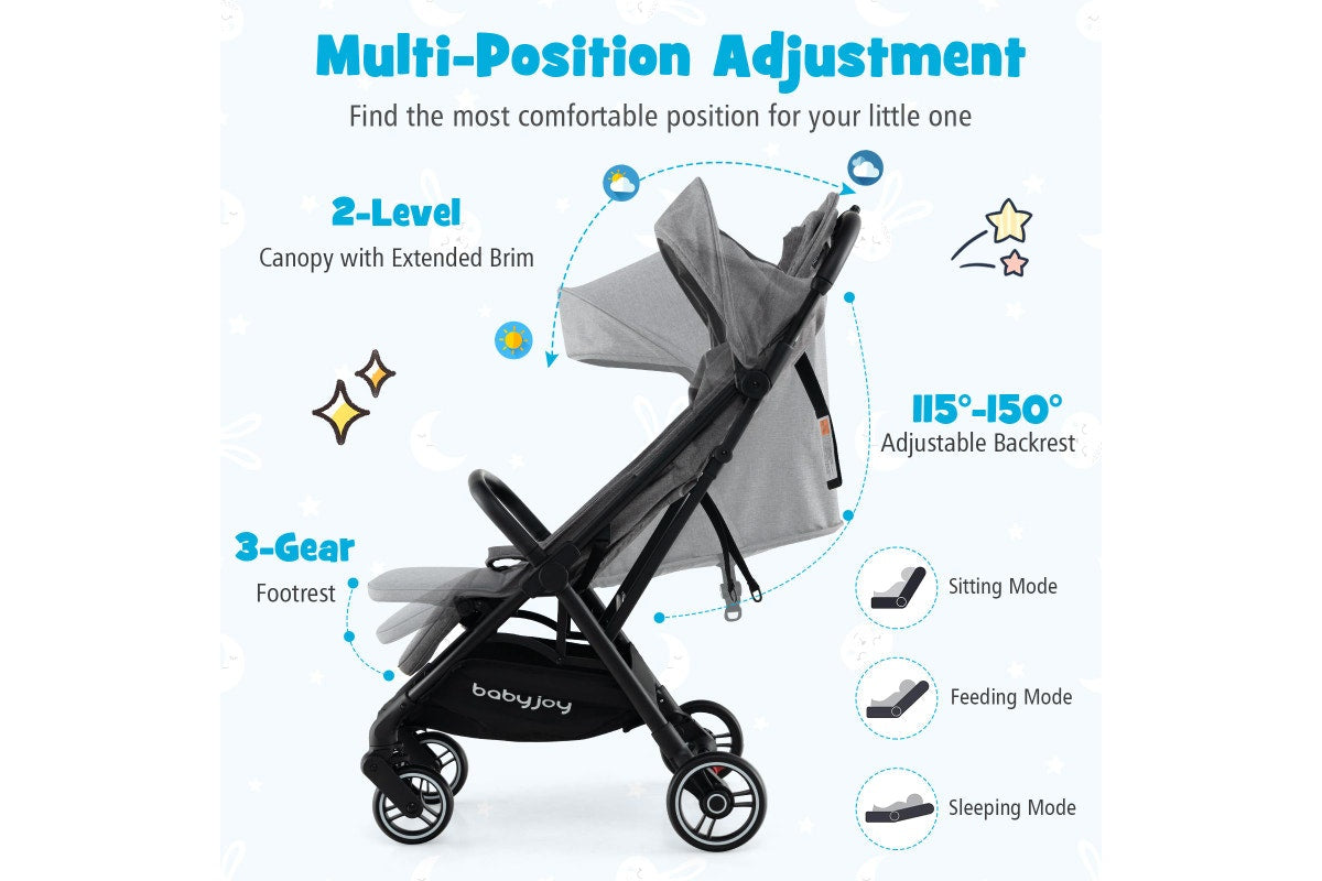 Costway Folding Stoller Portable Stroller w/Adjustable Canopy Gravity Self-Standing Dark Grey