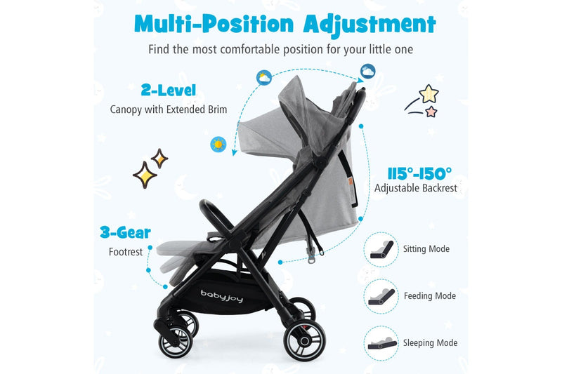 Costway Folding Stoller Portable Stroller w/Adjustable Canopy Gravity Self-Standing Dark Grey
