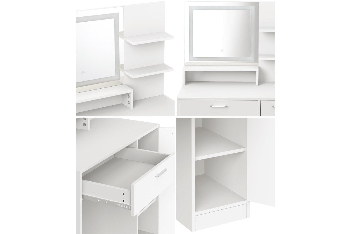 Oikiture Dressing Table Stool Set LED Mirror(White)