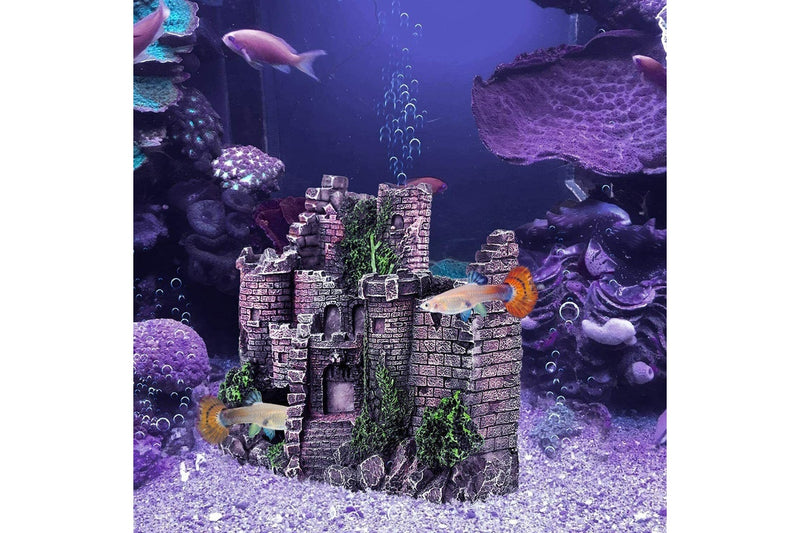 Costcom Aquarium Fish Tank Ancient Castle Tower Hide Cave Resin Building Rock Decoration