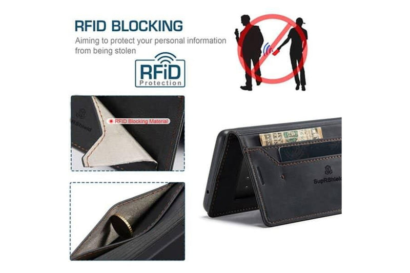 SupRShield For Google Pixel 7 Case RFID Blocking Retro Flip Premium Leather Card Holder Wallet Cover - Black