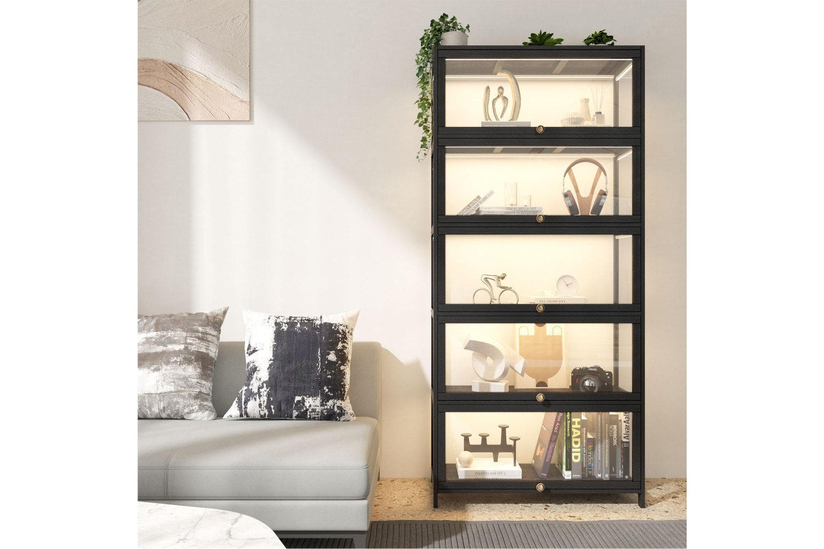 Oikiture Display Cabinet 5-Tier Shelves(Black)