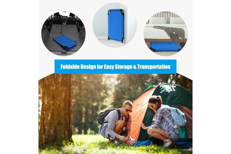 Costway 1.91M Portable Camping Bed Folding Stretcher Heavy Duty Outdoor Sleeping Bed Hiking Travel Blue