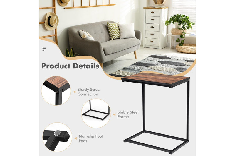 Giantex C Shaped End Table Sofa Side Table Laptop Desk w/Metal Frame Living Room Bedroom
