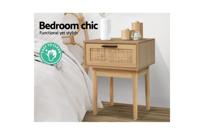 Artiss Bedside Tables Side Table Rattan Drawers Nightstand