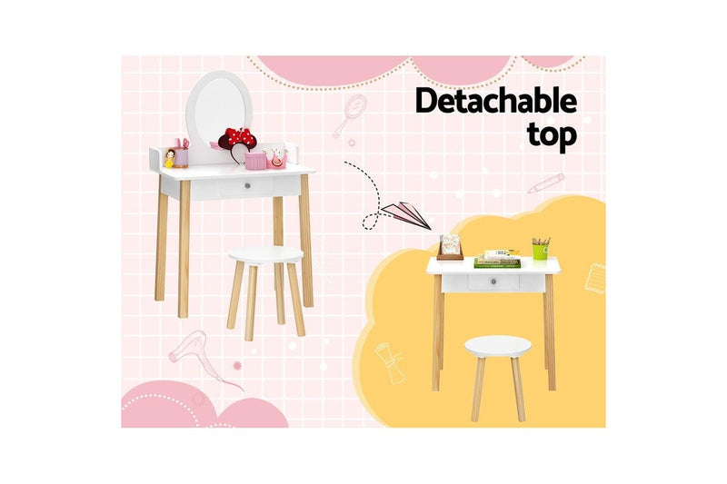 Keezi Kids Dressing Table Chair Set Wooden Leg Vanity Makeup Drawer Mirror Kids Dressing Tables