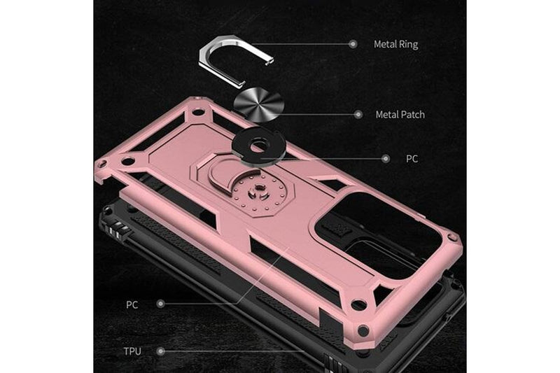 For Samsung Galaxy Note 20 Ultra /Note 20 Ultra 5G 6.9 Case, Military Grade 360 Degree Rotating Metal Magnetic Ring Car Mount Holder Kickstand Shockproof Heavy Duty Cover (Rose Gold)