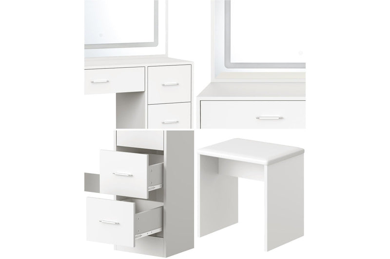 Oikiture Dressing Table Stool Set LED Light(White)