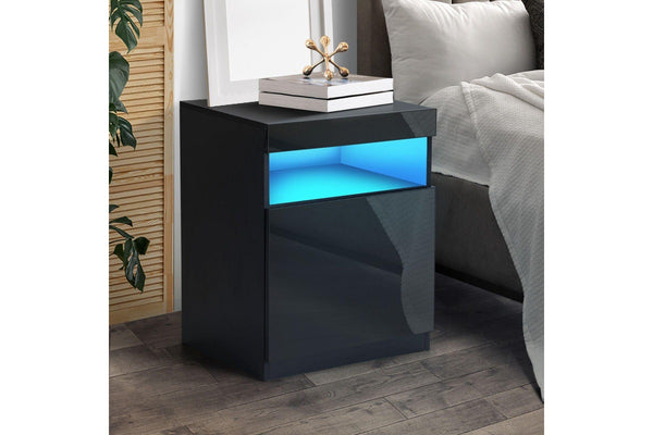 Oikiture Bedside Table LED Black