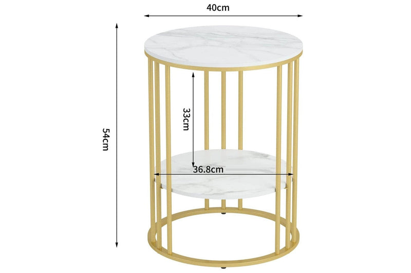 Top Tier Round Bedside table, Marble (Gold)