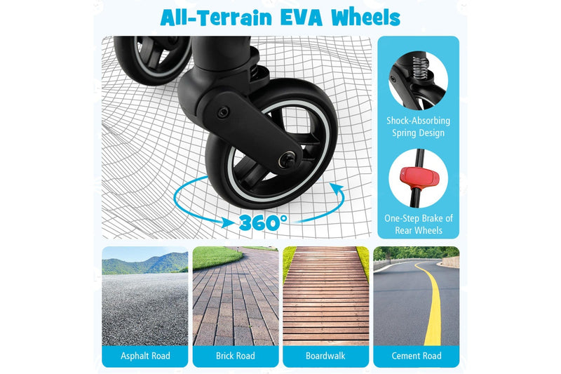 Costway Portable Stroller Prams Adjustable Pushchair w/Canopy & Storage Basket, Blue