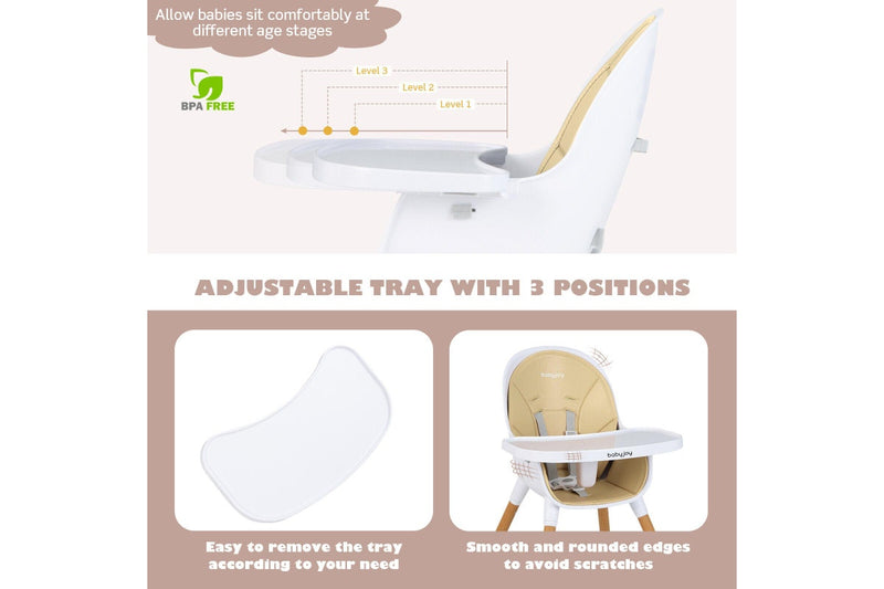 Giantex 4-in-1 Baby High Chair Convertible Infant Eating Highchair w/Adjustable Tray Kids Dining chair Beige