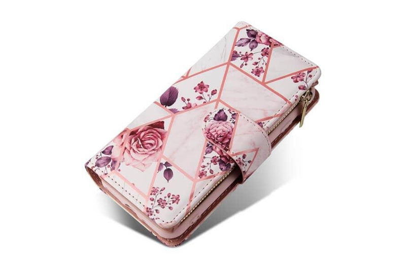 For Apple iPhone 13 Case Marble Painting Pattern With Lanyard Flip Wallet Case Leather Card Slots Stand Cover (Rose Gold Gilding)