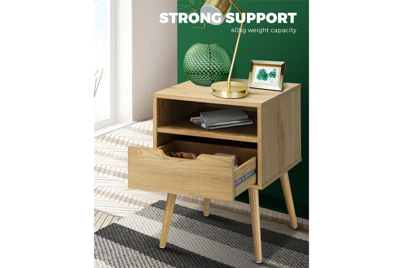 Oikiture Bedside Tables Set of 2 Wood