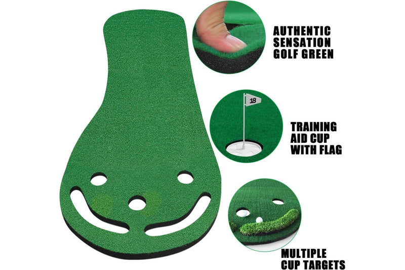 Indoor Golf Putting Green Mat - Non-Slip 3-Hole Design for Home/Office Play - 90x270cm