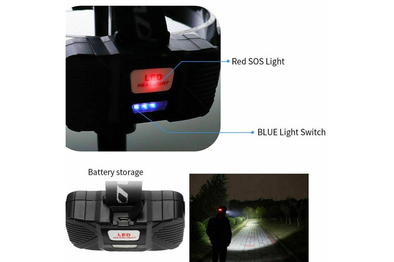Costcom 100000LM COB+LED Headlamp Headlight Torch USB Rechargeable Flashlight Work 1PCS