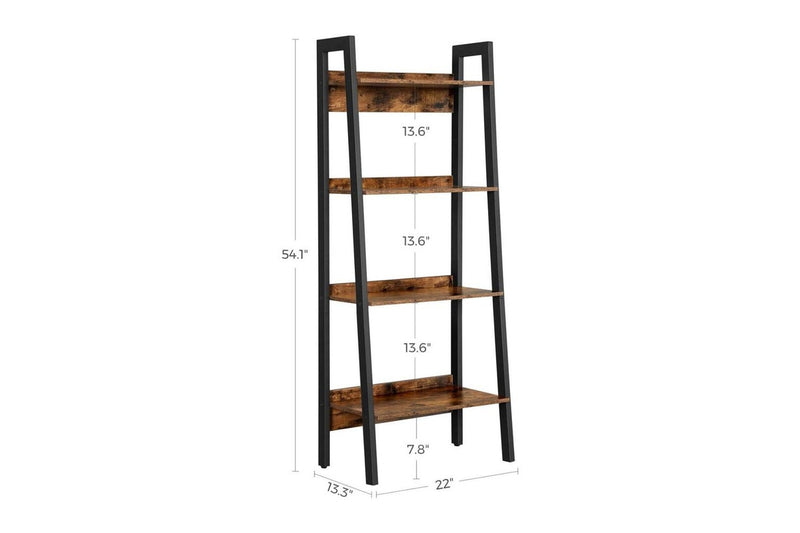 Ladder Shelf 4-Tier Home Office Bookshelf Metal Frame Industrial Rustic Brown Black