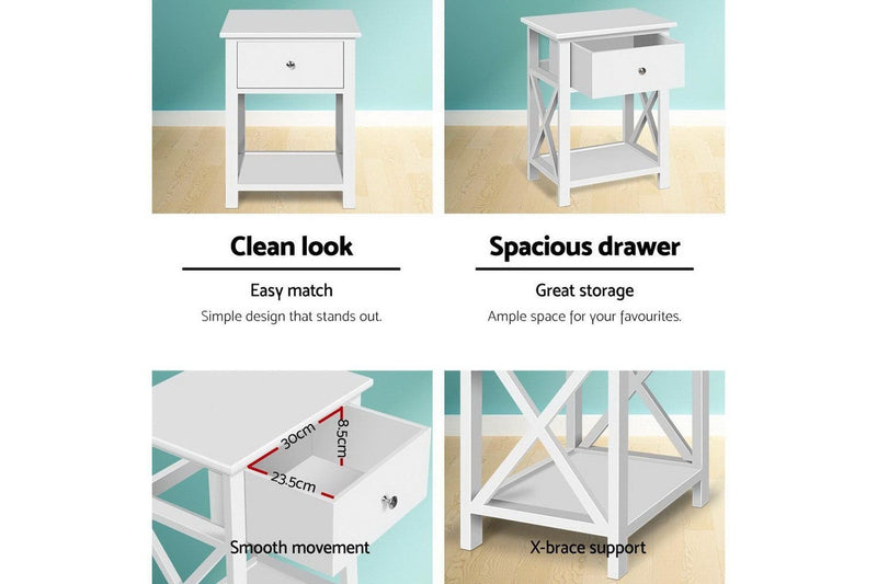 Artiss Bedside Table 1 Drawer with Shelf - EMMA White