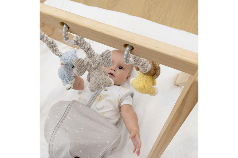 2pc Living Textiles Baby Newborn Cotton Knitted Stroller Toys Elephant & Hippo