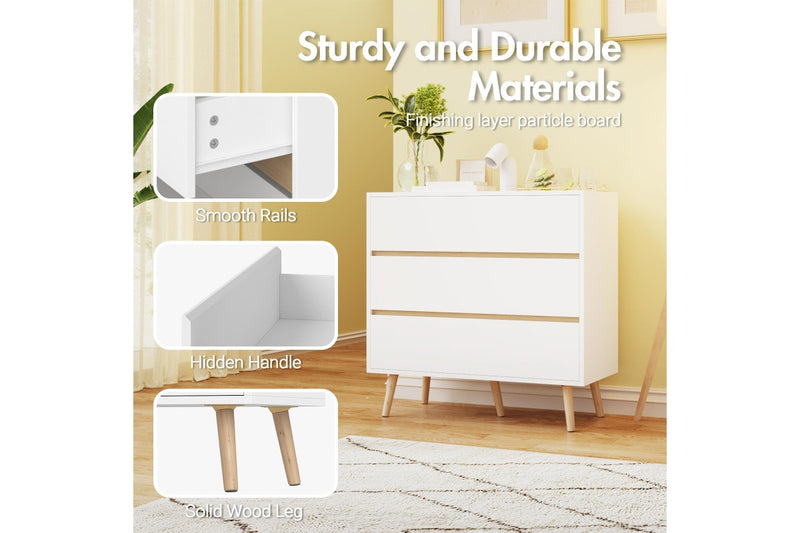 Advwin 3 Chest Of Drawers Lowboy Dresser Wooden Storage Cabinet White